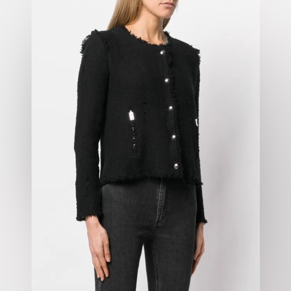 IRO Black Textured Tweed Cropped Blazer